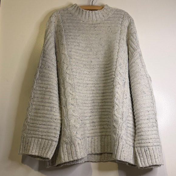 EUC LOFT Flecked Cable Linked Mock Neck Tunic Sweater - Ivory Multi - Picture 4 of 7